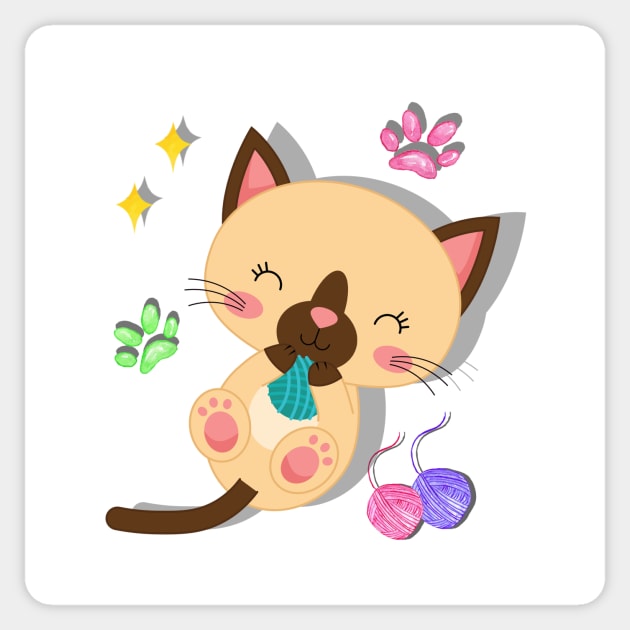 Cute kitten playing happily Sticker by Athikan